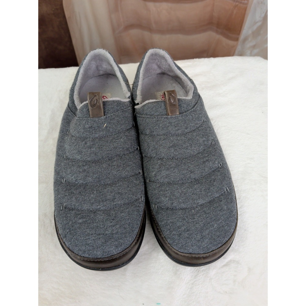 Olukai Mahana Slippers Gray Heathered Cotton Rubber Soles